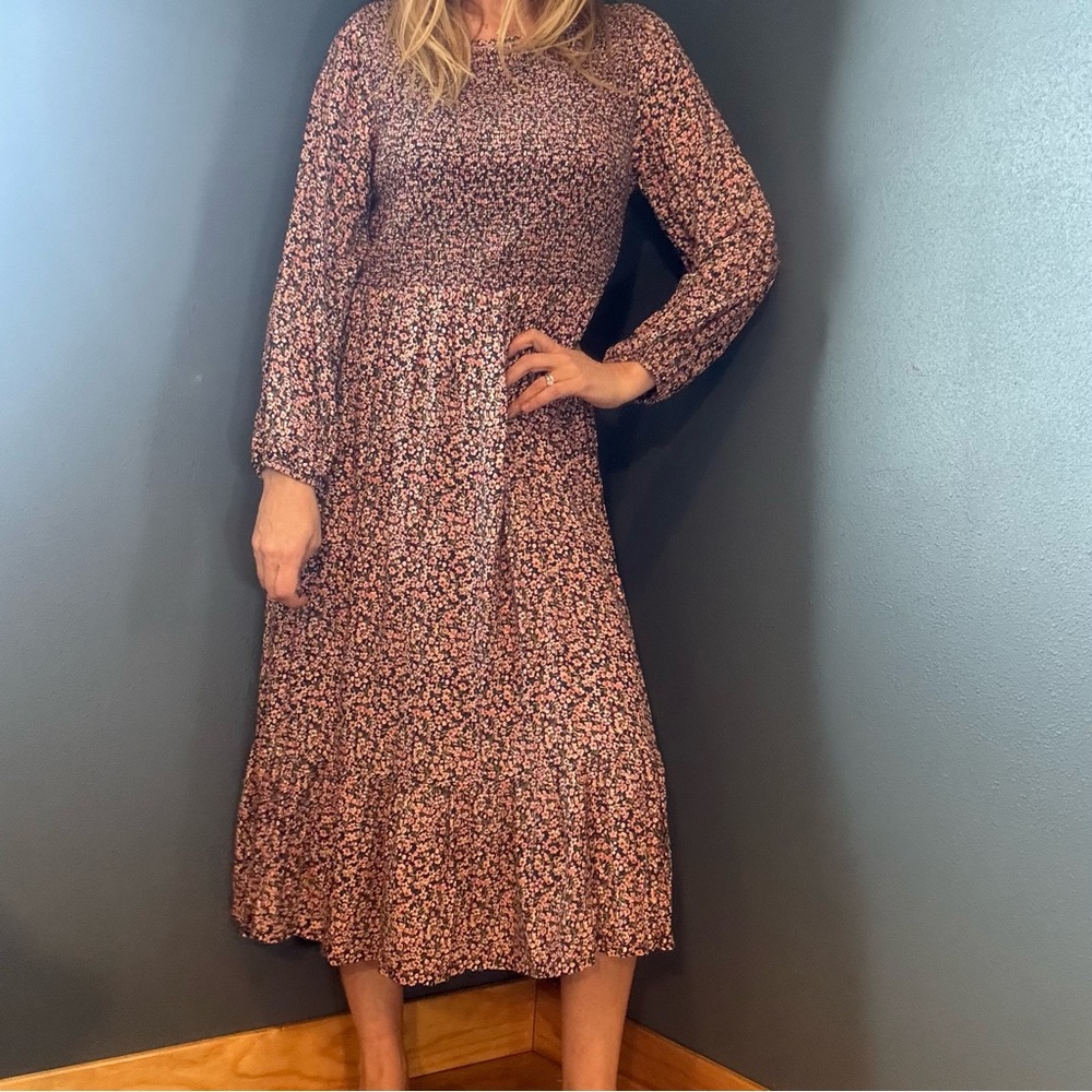 Old Navy Long Sleeve Navy & Pink Floral Maxi Dress